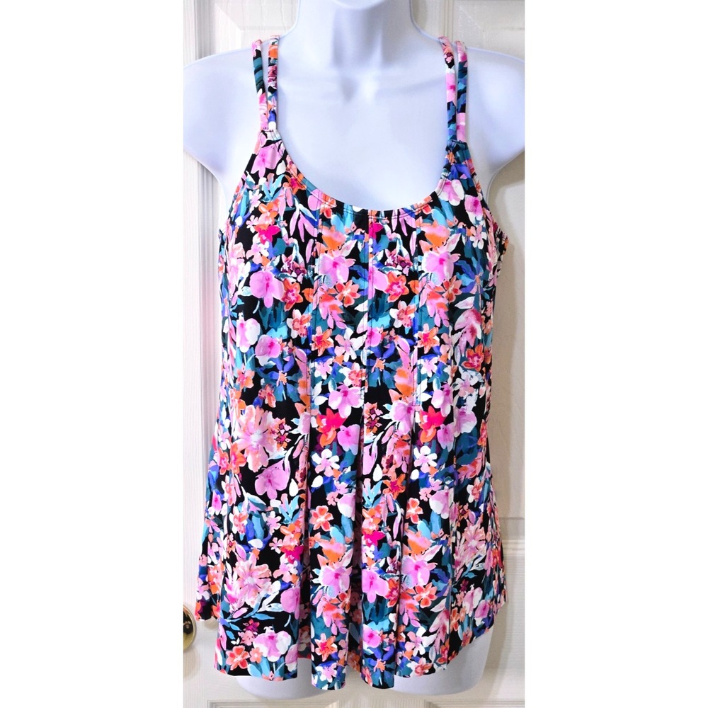 Swim Solutions Pleated Tankini Top&High Waist Brief Womens 14‎ Multi Floral NWT